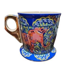 Lilly Pulitzer Ceramic Coffee Or Tea Cup with Elephants, Multicolored- Gold Trim